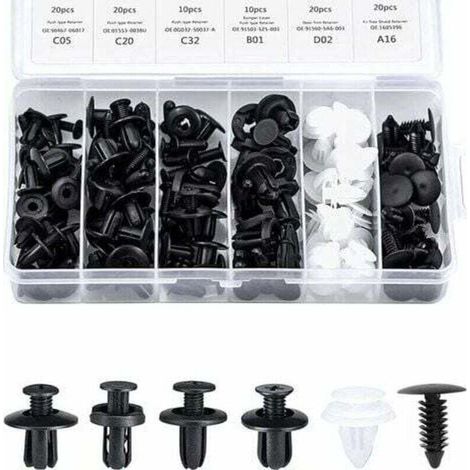 Clips de garniture intérieure, clips de rivet en plastique, clips de protection de rivet en plastique, clips de panneau de porte, 100 pièces/boîte, 6 types différents de clips de fixation automobile (1/4)