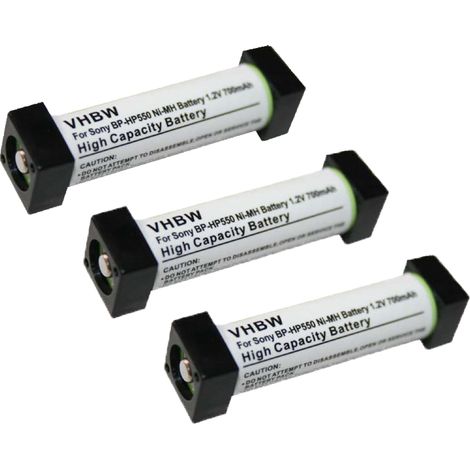 vhbw 3x Akku kompatibel mit Sony MDR-RF850R, MDR-RF820R Wireless Headset Kopfhörer (700 mAh, 1,2 V, NiMH)