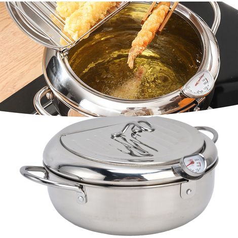 Poêle à Frire Mini en Acier Inoxydable 304 avec Thermomètre et Contrôle de Température, 24cm / 9.4in, Idéale pour Cuisine (1/5)