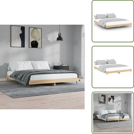 Bettgestell ohne Matratze Sonoma-Eiche 200x200 cm Holzwerkstoff - Holzbettwäsche - Doppelbett - Boxspringbett - Lattenrost - Eiche Möbel