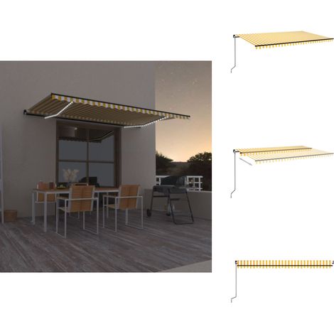 Markise Manuell Einziehbar mit LED 500x300 cm Gelb & Weiß - Markise - Sonnensegel - Gartensonnenblende - Außenschatten - Terrassenüberdachung (1/5)