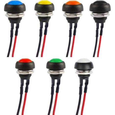 Stück 12-mm-wasserdichte Momenttaster, Mini-Hupentaster, runde Taster, 12-V-Taster, mit vorverlöteten Drähten (1/5)