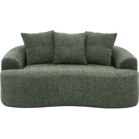 Canapé 2 places en chenille verte avec coussins ronds, design contemporain sans montage (1/5)