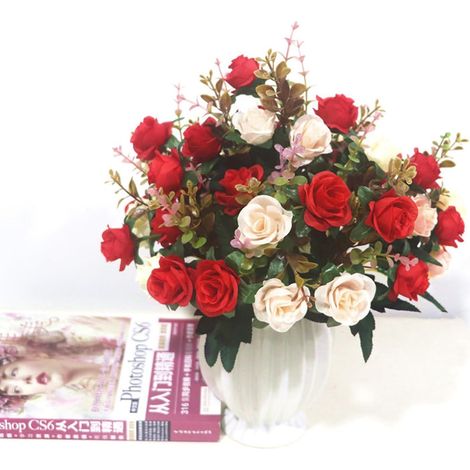 4 Pièces Fleurs Roses Artificielles Fleurs de Roses Artificielles en Soie Fleurs Artificielles Deco Réaliste pour Fête Jardin en (rouge)