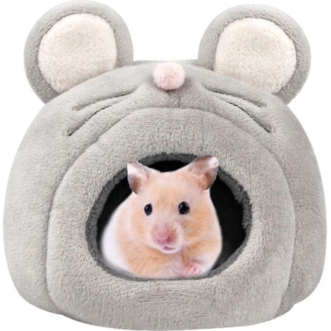 Hamsterhöhlenbett, warm und gemütlich für Kleintiere im Winter, mit herausnehmbarem Kissen und rutschfestem Käfigzubehör. Geeignet für Zwerghamster, Ratten, Igel, Gleithörnchen und Eichhörnchen (Grauh