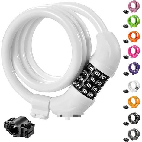 Antivol de vélo à combinaison, câble en acier, cadenas à combinaison à quatre chiffres pour VTT, moto, vélo, noir - 1 pièce (1/5)