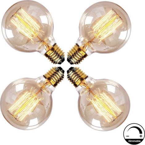 Ampoule Vintage E27, fil de lampe rétro antique 220-240 V grande ampoule 40 W Edison Globe G80 ampoule à filament blanc chaud lot de 4 (1/5)
