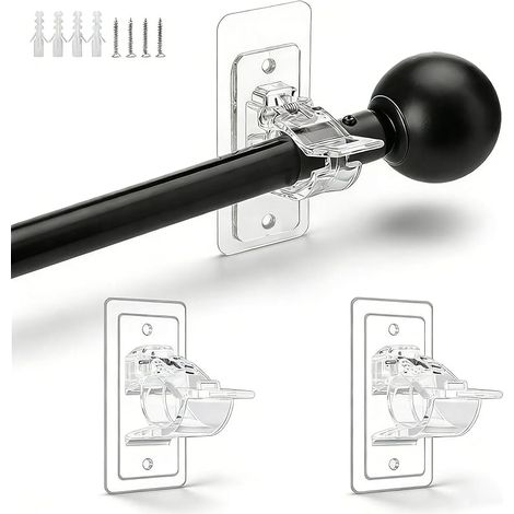 2 Pièces Support Tringle Rideaux Transparent, Accroche Tringle Rideau Réglable avec Vis et Tube D'expansion, Aucun Perçage Requis Support Barre Rideau, pour Chambre, Cuisine, Salle de Bain