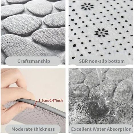 Tapis de bain incurvé antidérapant, motif galets, noir, 40 x 100 cm, absorbant et lavable en machine (1/4)