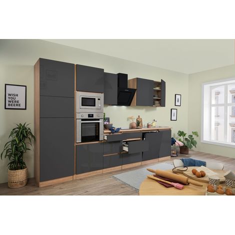 Cuisine Kitchenette sans poignée Chêne gris Lorena 345 cm Respekta