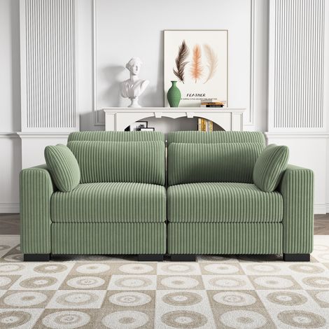 Divano a 2 posti con braccioli - 188x88x85 cm - Stile moderno e confortevole - in velluto a coste verde (1/5)
