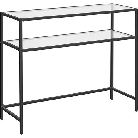 Mesa consola mesa de entrada mesa auxiliar, tablero de vidrio templado, marco de metal, 2 niveles, pies ajustables, para salón, entrada, pasillo, negro 120002968 (1/2)