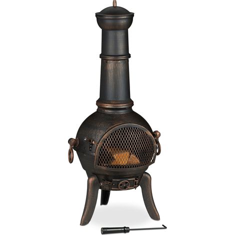 Relaxdays Terrace Oven, Outdoor Stove, Chimenea, H x W x D: 110 x 53 x 44 cm, Cast-Iron, Bronze Colour