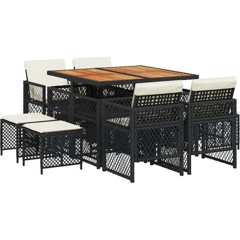 Maison Exclusive - 9-tlg. Garten-Essgruppe mit Kissen Schwarz Pol