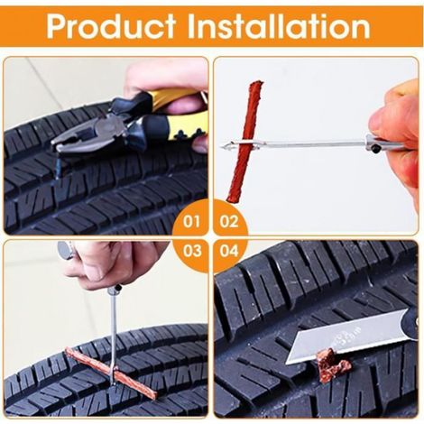 Réparation Pneu Tubeless 25 Pièces,Bandes de Réparation de Pneu Réparation Pneu Voiture Meche Pneu Crevaison Colle Meche Pneu (1/4)