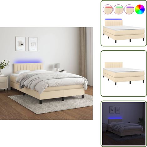 Cama con tira LED - vidaXL Cama box spring con colchón y LED tela crema 120x200 cm - Cama con cabecero ajustable