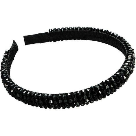 Bandeau fin et léger en fil de pêche tressé, orné de faux cristaux brillants.-Black (1/5)