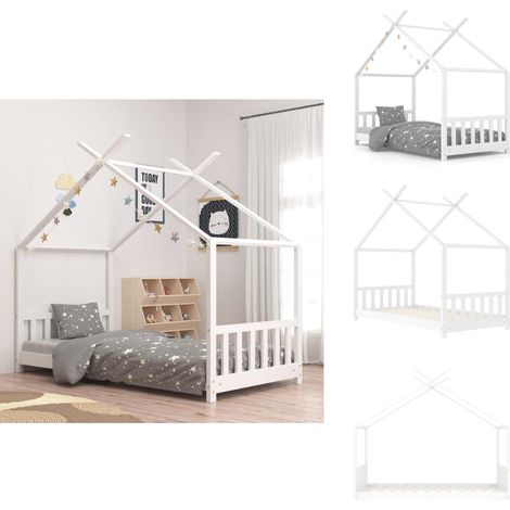 Cadre de lit d'enfant Blanc Bois de pin massif 70x140 cm - Lit Bébé - Lit Enfant - Lit Design - Lit Cabane - Mobilier Enfant (1/5)