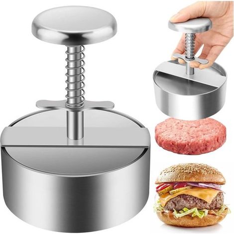 Prensa para hamburguesas，molde para hamburguesas de acero inoxidable con botón de resorte，para hamburguesas de carne de res，10 x 14 cm (1/5)