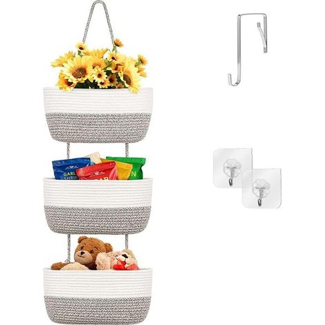 Hängende Aufbewahrungskörbe für die Tür, Wandorganizer aus Seilstoff, abnehmbare 3-stöckige Ablage für Schlafzimmer, Badezimmer, Kinderzimmer, Wohnaccessoires (1/5)