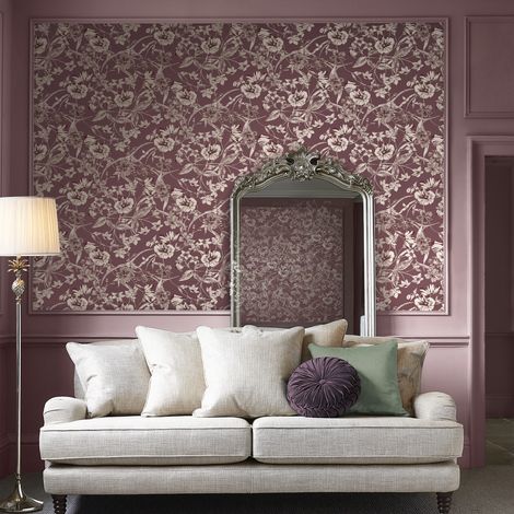 Papier peint intissé Laura Ashley Summerhill Pale Blackberry 1005 x 52cm Mauve taupe (1/5)
