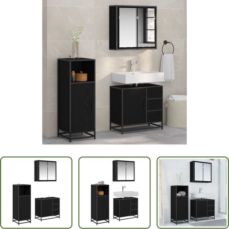 Badezimmer Einrichtung - Badezimmermöbel-Set 3 pcs Schwarz Eichen-Optik Holzwerkstoff (1/5)