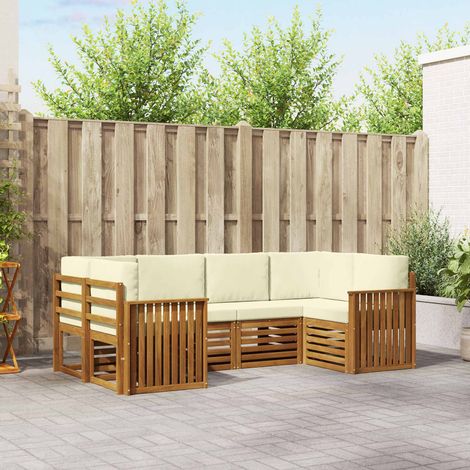 Ecksofa Set mit Kissen 6 pcs Natur und Creme Massivholz Akazie