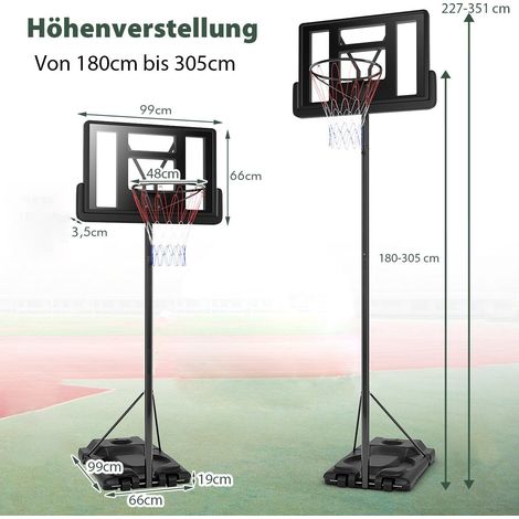 Basketballstander 180 305 cm hohenverstellbar basketballkorb mit stander 2 radern korbanlage fur kinder