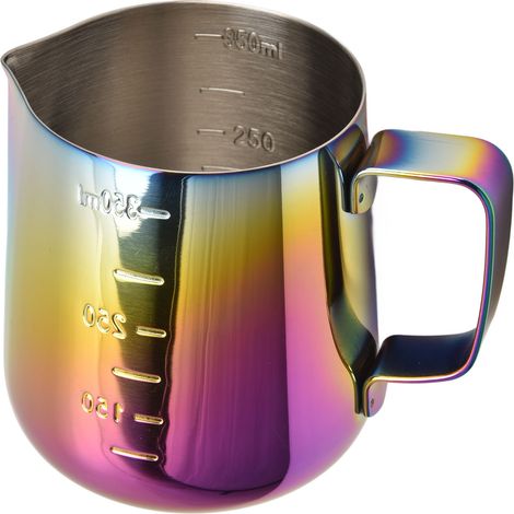 Mousseur à lait en acier inoxydable 350ml, pichet à café coloré avec graduation, tasse garland pour latte (1/5)