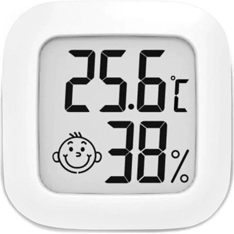 Thermomètre intérieur avec hygromètre et station météo, batterie et adhésif inclus (1/2)