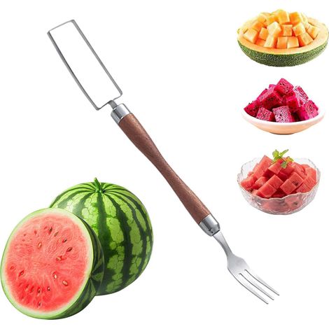 Coupe-Pastèque  Acier Inoxydable Portable Double Tête  Coupe-pastèque en cubes pour fruits d'été  Pour Fruits, Salades, Fêtes, Barbecues, Cuisine, Camping, Maison (1/5)