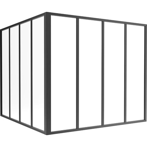 Vetrata angolare L120 x L120 x H105 in Alluminio termolaccato Stile atelier Nero - BAYVIEW