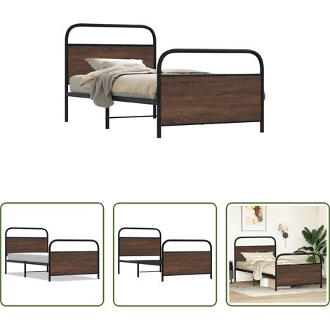 Stahlbett - Bettgestell ohne Matratze 90x200 cm Braun Eichen-Optik (1/5)