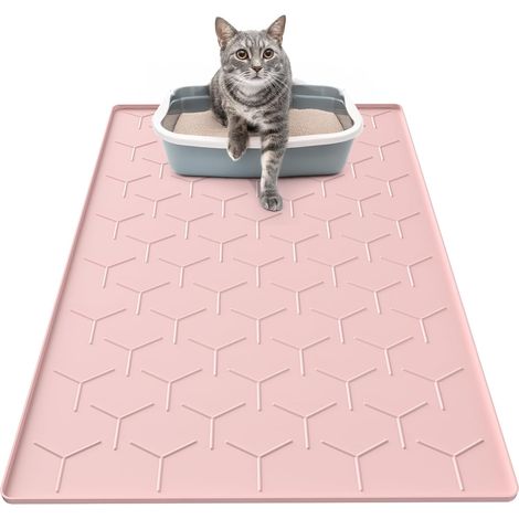 Tapis Litiere Chat, Silicone Imperméable, Grand 86x56cm, Rose (1/5)