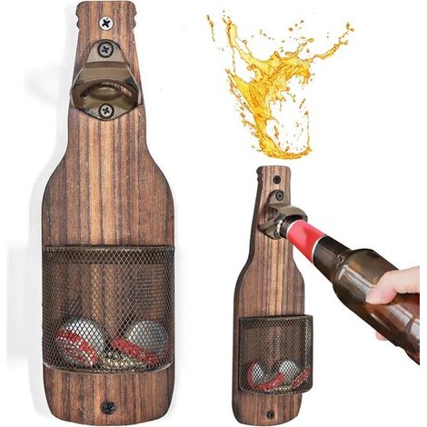 Dailygoody Flaschenöffner aus Holz Kreative Wandmontage Ideales Barzubehör 25 x 8 cm für draußen Biergeschenk für Männer (1/5)