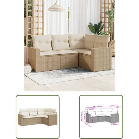The Living Store 4-tlg. Garten-Sofagarnitur mit Kissen Beige Poly Rattan - Gartenmöbel - Outdoor Möbel - Rattan Sofa - Polyethylen Furniture - Lounge Set (1/3)