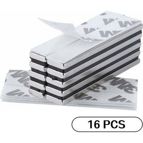 16 magneti rettangolari al neodimio, 60 x 10 x 3 mm, con nastro adesivo marca 3M. Magneti con pellicola autoadesiva per un'adesione extra forte, ideali per progetti fai da te, cucine, cantine e cantie (1/5)