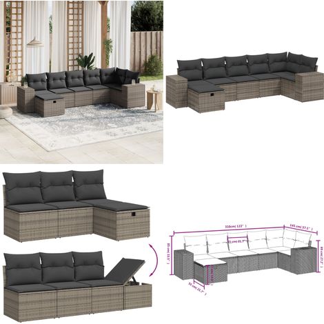 Salon de jardin avec coussins 7 pcs gris résine tressée - Ensemble Salon De Jardin - Meubles De Jardin - Salon Extérieur - Mobilier De Jardin Design - Chaise Longue - Home & Living (1/5)