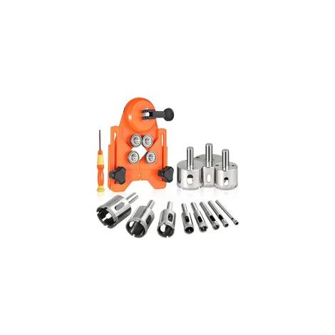 Kit scie cloche diamant avec 11 forets, base ventouse, guide, pour céramique, verre – (1/5)