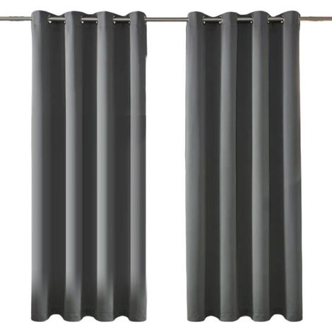 Rideaux Occultants Longs pour Salon - Lot de 2 Panneaux à Oeillets Isolants Assombrissants - Gris Foncé 132x183cm