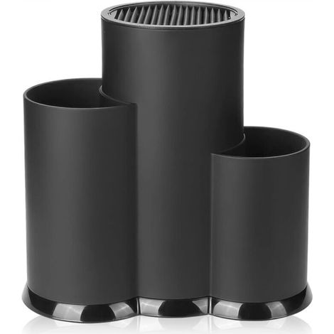 Universal 3-in-1 Knife Block, Multifunctional Round Knife Block (unequipped), Storage Rack with Utensil Holder, Removable Cutlery Holder, Suitable for All Kitchen Knives (1/5)