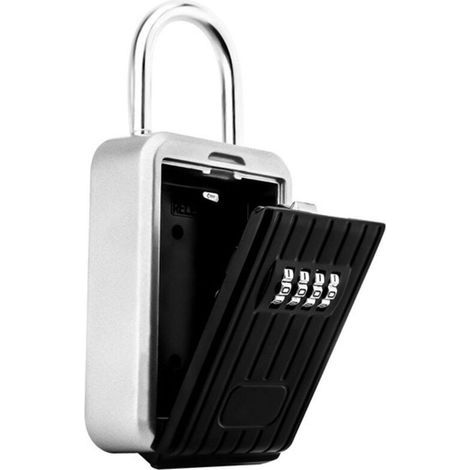 Oversized wall-mounted key box in black aluminum – Secured with a 4-digit combination lock – Weatherproof – Holds multiple keys (1/5)