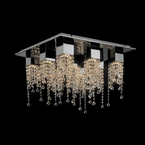 Italux Larix - Plafonnier affleurant classique chrome 9 lumières avec abat-jour en cristal, GU10