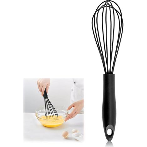Fouet en Silicone de Qualité Alimentaire avec Revêtement Antiadhésif et Poignée Confortable,Accessoire Indispensable pour Cuisine Antiadhésive,Pour Fouet Battre Mousse et Mélange,Noir (1/5)