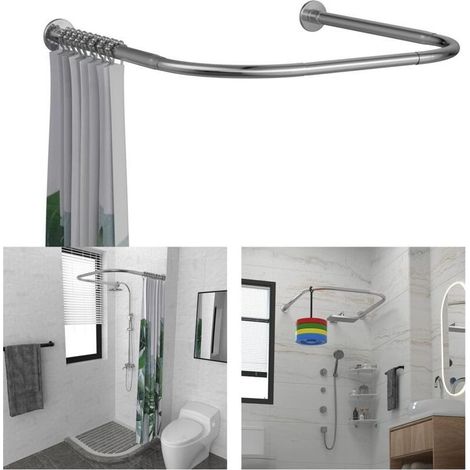 Tringle à rideau de che en L, réglable d'angle [68-98 cm] × [68-98 cm], support de rideau de che, pour baignoire, perçage requis, argent