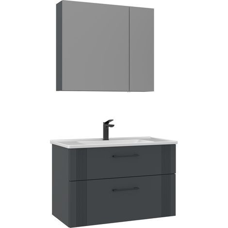 Waschtisch-Set mit Spiegel (2-teilig) "Bari 85 v2" – 85 x 45 x 55 cm – Anthrazit matt (1/3)