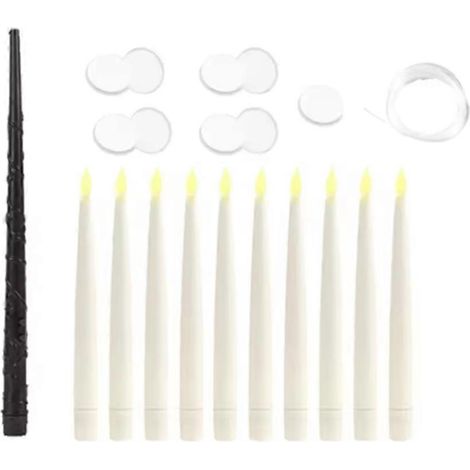 Lot de 10 bougies flottantes LED magiques avec télécommande et baguette magique, idéales pour les fêtes d'anniversaire, d'Halloween et la décoration de fenêtres. (1/5)