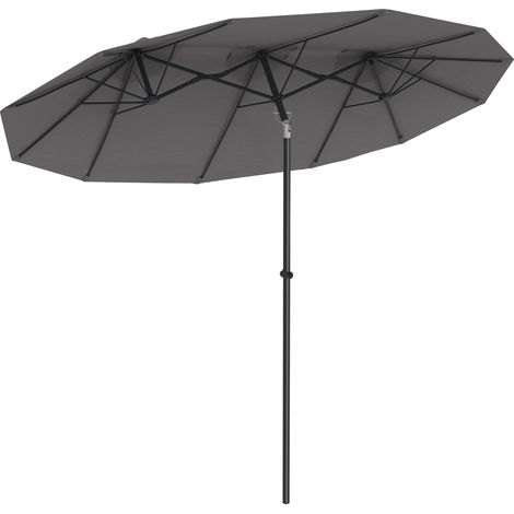 XXL-Doppel-Gartenschirm, Kurbelgriff, Stahl, Polyester, 295 x 152 x 222 cm, grau
