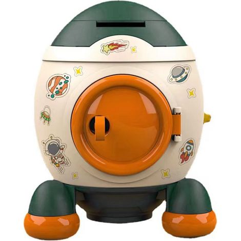 Salvadanaio a forma di razzo spaziale in stile cartone animato, barattolo per risparmiare denaro, regalo per ragazzi e ragazze