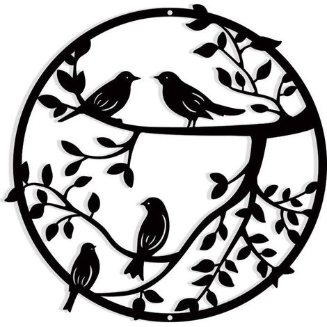 Décoration murale en métal, 11,8 pouces, oiseau en métal sur branche d'arbre, silhouette murale d'oiseaux, décoration murale suspendue en fer forgé noir (1/5)